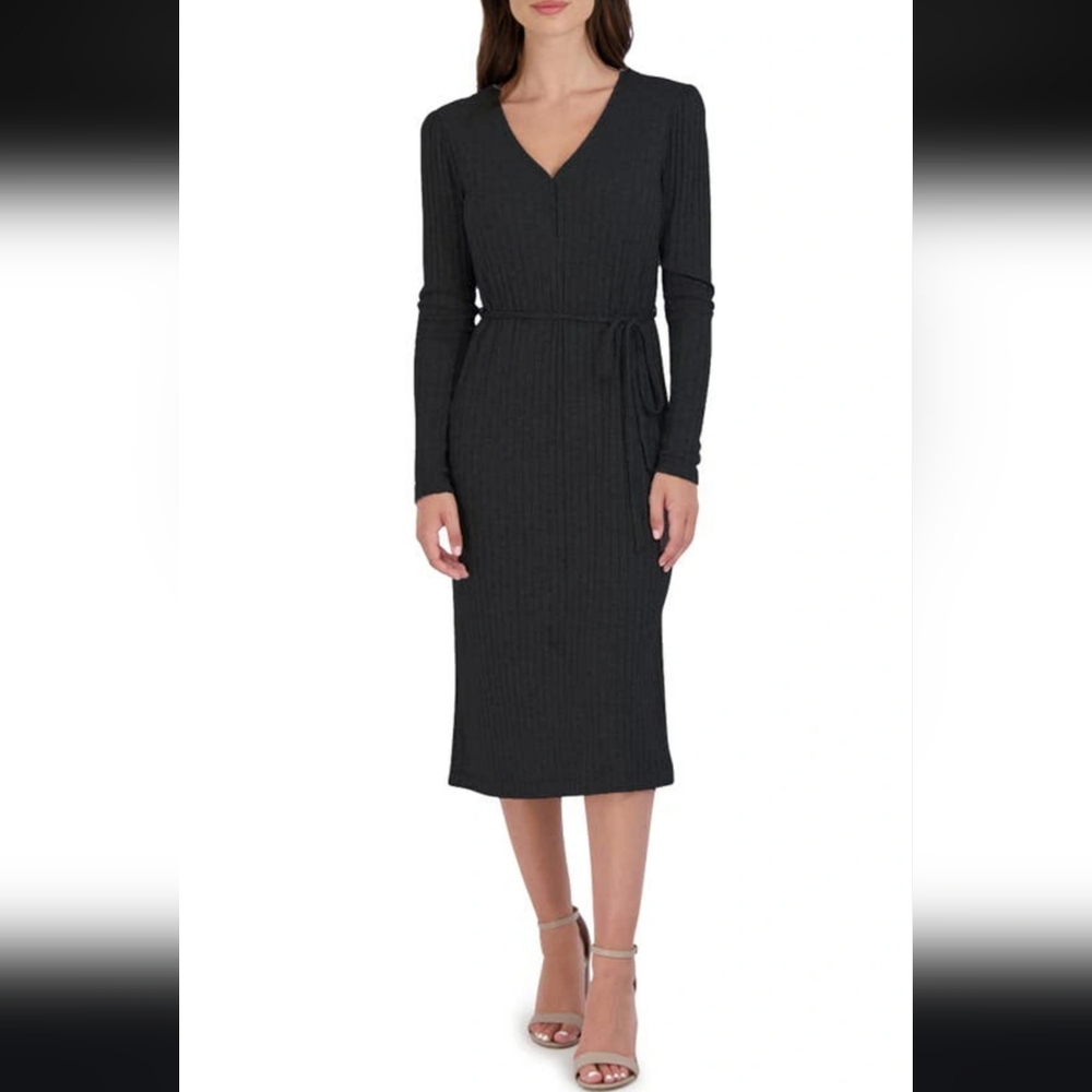 EUC Julia Jordan Sweater Midi Dress w/ Removable Belt, Button V-neck, sz 8